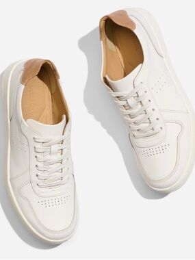 Nisolo Bria Go-To Court White and Tan Leather Lace-Up Sneakers 8